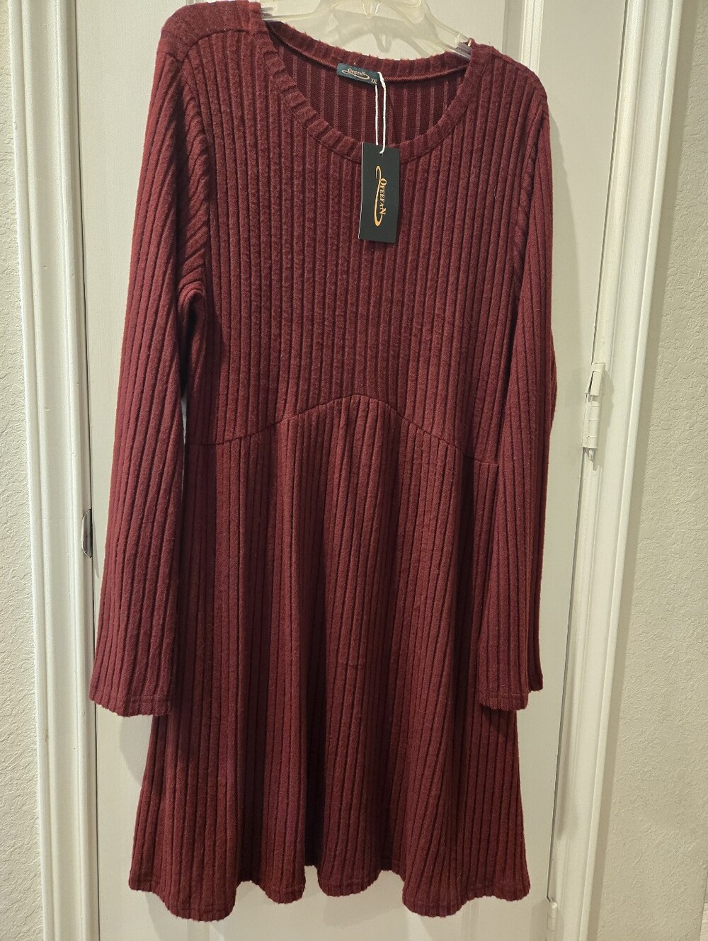 NWT Ofeefan Dark Plum Ribbed Soft Long Sleeve Dress. Size XXL.